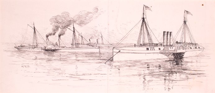 Civil War Ships Neptune, Vesta and Alliance, by Alfred Rudolph Waud