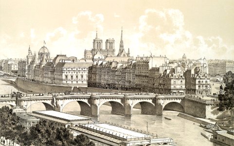 Cité et Pont-Neuf 1878. Free illustration for personal and commercial use.
