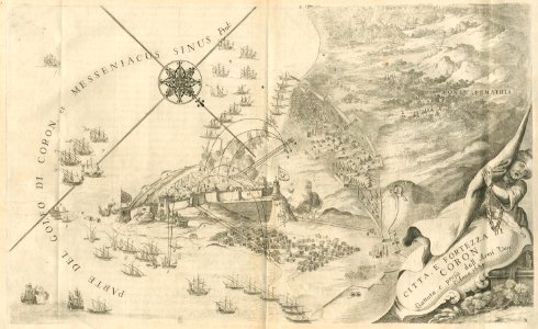 Città, e Fortezza di Coron Battuta, e pressa dall'Armi Ven- l'Anno 1685 - Coronelli Vincenzo - 1687