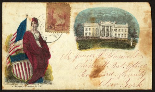 Civil War envelope showing Columbia with shield and American flag and White House LCCN2010648441