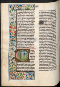 Civitate Dei-UBU Hs. 42-f.165v-Augustinus en Adam en Eva, en de slang