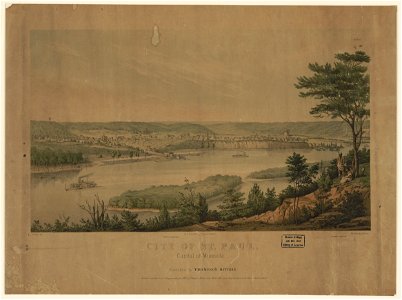 City of St. Paul, Capital of Minesota (i.e. Minnesota) - Strobel delt. ; on stone by J. Queen ; P.S. Duval & Co. steam lith press, Philada. LCCN2009630966