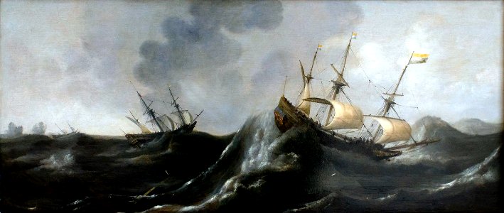 Claes Claesz Wou Trois vaisseaux sur une mer démontée
