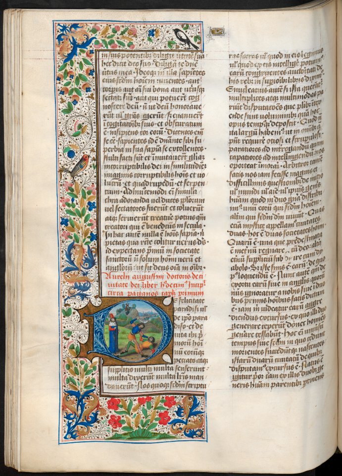 Civitate Dei-UBU Hs. 42-f.190v-Augustinus en Kain en Abel