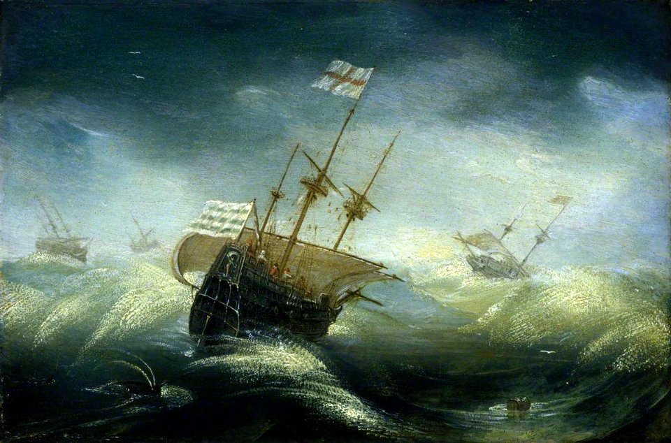 Claes Claesz. Wou (1592-1665) - English Ships in a Rough Sea (style of Jan Porcellis) - BHC0810 - Royal Museums Greenwich