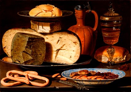 Clara Peeters - Still Life with Cheeses, Almonds and Pretzels