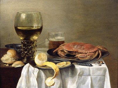 Pieter Claesz, Nature morte au crabe. Free illustration for personal and commercial use.