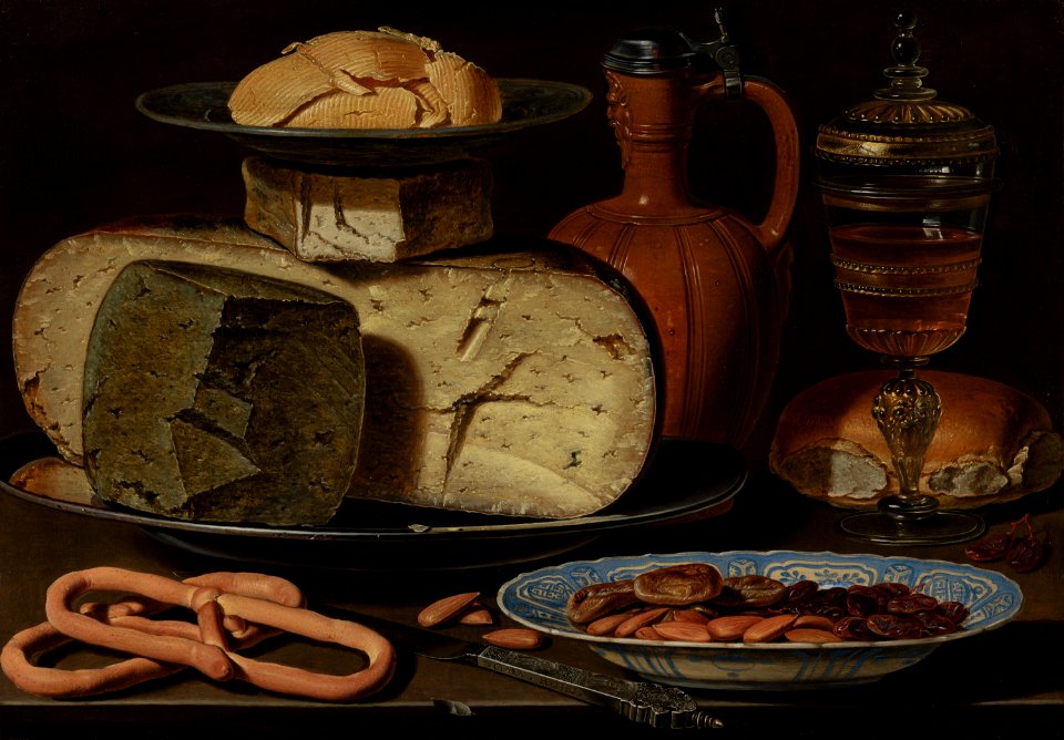 Clara Peeters - Still Life with Cheeses, Almonds and Pretzels - 1203 - Mauritshuis