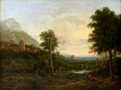 Claude - Landscape with a Column and Figures - Google Art Project. Free illustration for personal and commercial use.