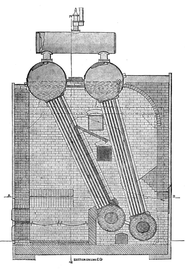 Clarke Chapman bundled-tube boiler, side section (Rankin Kennedy, Modern Engines, Vol VI)