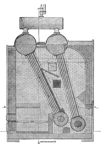 Clarke Chapman bundled-tube boiler, side section (Rankin Kennedy, Modern Engines, Vol VI)
