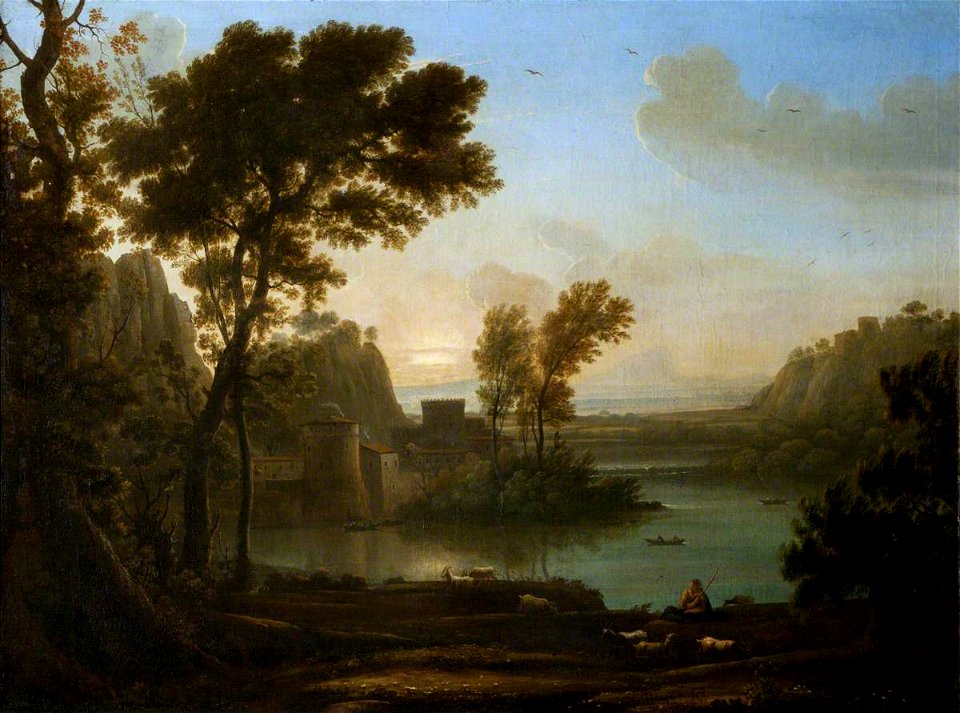 Claude Lorrain (1604-1682) (style of) - A Winding River with Buildings, Pastoral Figures and Sheep in the Foreground - 108913 - National Trust