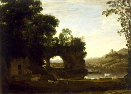 Claude Lorrain - Landscape with a Rock Arch and River - Google Art Project. Free illustration for personal and commercial use.