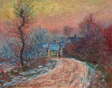 Claude Monet - Entrée de Giverny en hiver, soleil couchant. Free illustration for personal and commercial use.