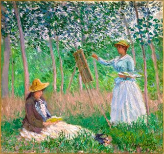 Claude Monet - In the Woods at Giverny- Blanche Hoschedé at Her Easel with Suzanne Hoschedé Reading - Google Art Project