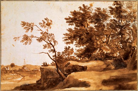 Claude Lorrain - Tiber Landscape with Castel Sant'Angelo in the Background - Google Art Project. Free illustration for personal and commercial use.
