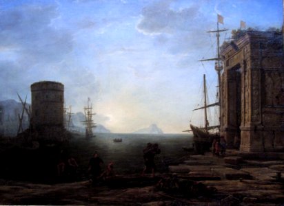 Claude Lorrain.Harbour view at sunrise. Free illustration for personal and commercial use.