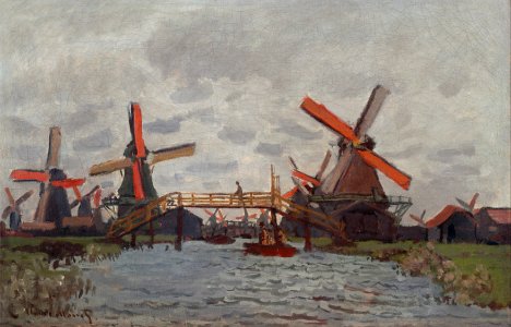 Claude Monet - Mills at Westzijderveld near Zaandam - Google Art Project. Free illustration for personal and commercial use.