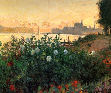 Claude Monet - Flowered Riverbank, Argenteuil. Free illustration for personal and commercial use.