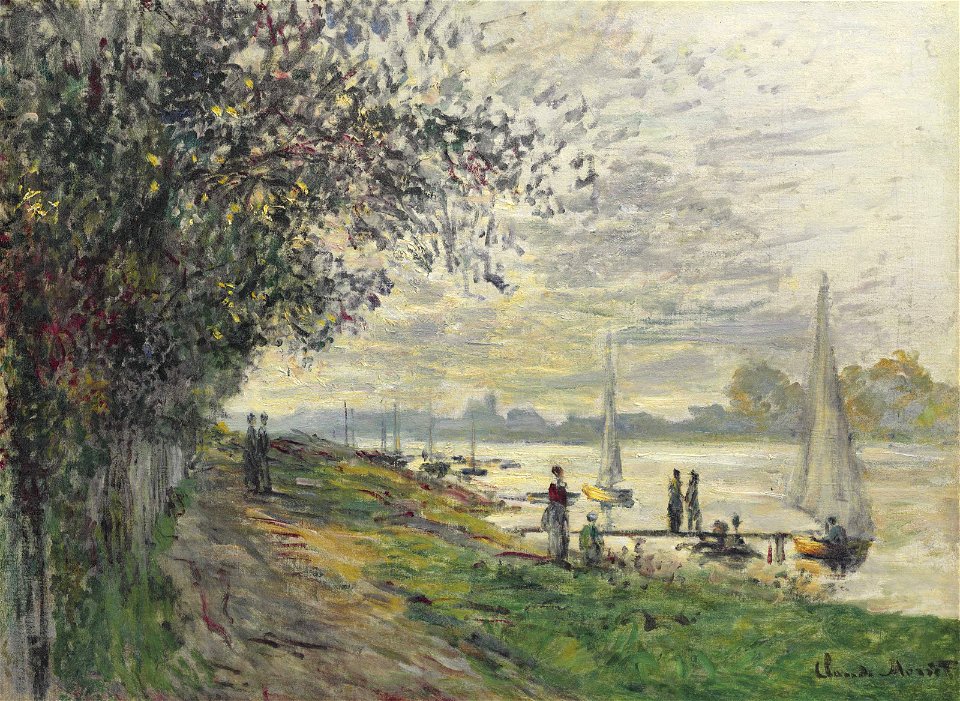 Claude monet la berge du petit-gennevilliers soleil couchant