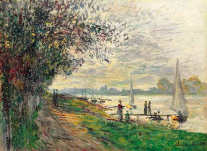 Claude monet la berge du petit-gennevilliers soleil couchant