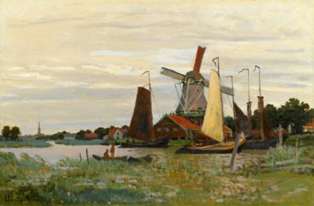 CLAUDE MONET 1840 - 1926 UN MOULIN À ZAANDAM. Free illustration for personal and commercial use.