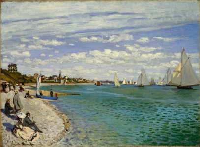 Claude Monet, 1867, Regatta at Sainte-Adresse, Metropolitan Museum of Art. Free illustration for personal and commercial use.