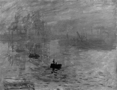 Claude Monet, Impression, soleil levant, 1872 BW. Free illustration for personal and commercial use.