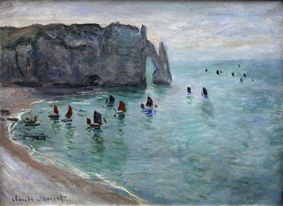 Claude Monet-Etretat the Aval door fishing boats leaving the harbour mg 1819. Free illustration for personal and commercial use.