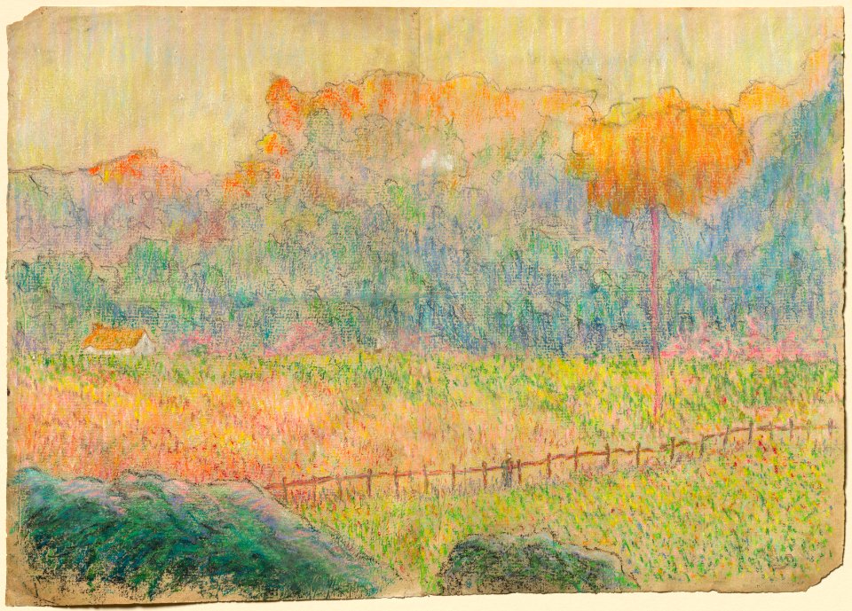 Claude-Emile Schuffenecker (French, 1851-1934) - Study for 'Landscape with Figure and Houses' - 2016.269 - Cleveland Museum of Art