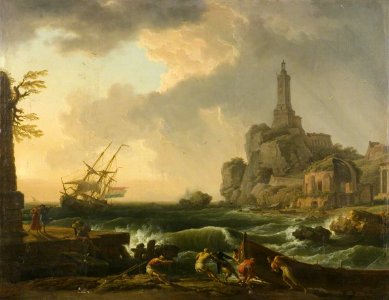 Claude-Joseph Vernet (1714-1789) - Genoa Lighthouse and the Temple of Minerva Medica - K4012 - Bristol City Museum and Art Gallery