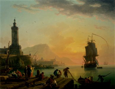 Claude-Joseph Vernet - A Calm at a Mediterranean Port - Google Art Project. Free illustration for personal and commercial use.