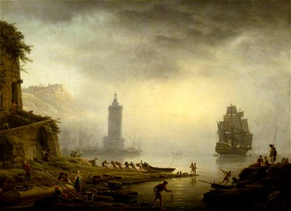 Claude-Joseph Vernet (1714-1789) - Morning, A Port in the Mist – Fishermen Hauling in Their Boat - 138286.4 - National Trust