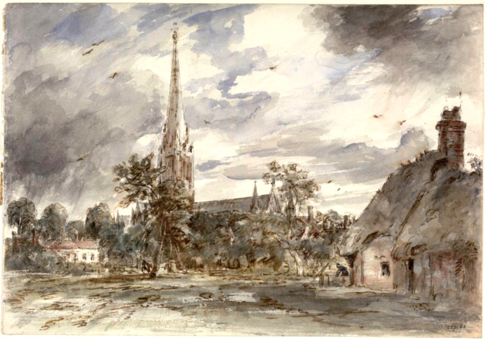 Constable - Salisbury Cathedral seen from the north-west, with cottages, 227-1888