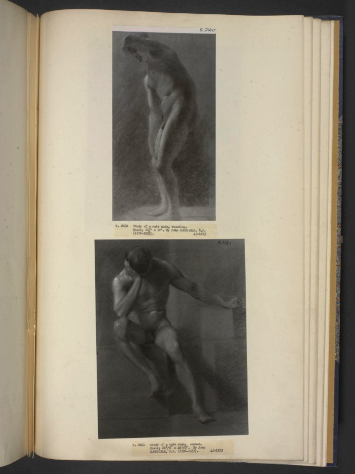 Constable - Study of a nude male figure, standing with his back bent and his left arm shading his eyes, 43-1873, 2018KR9875