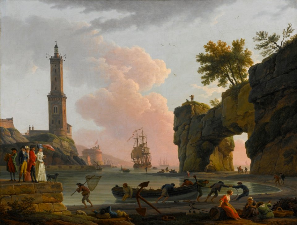 CLAUDE-JOSEPH VERNET MEDITERRANEAN HARBOR AT SUNSET WITH THE ARTIST
