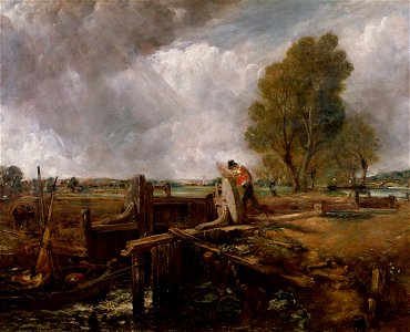 John Constable - A Boat at the Sluice (sketch) - WGA05202. Free illustration for personal and commercial use.