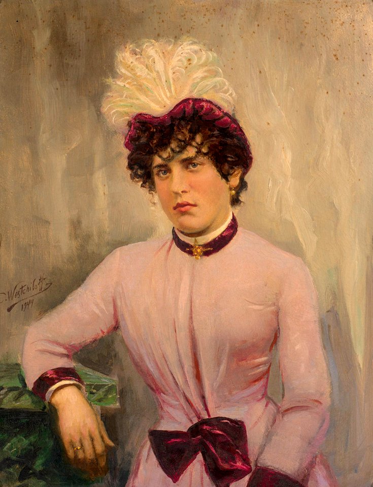 Constantin Westchiloff - Portrait of a Lady in a Pink Dress