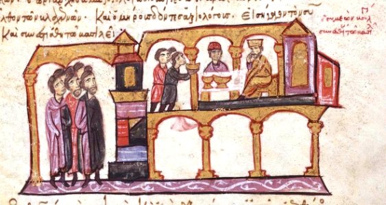 Constantine VII dining with Tsar Symeon of Bulgaria