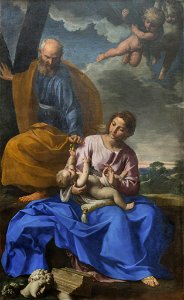 Simone Cantarini - Holy Family, Rest on the flight into Egypt. Free illustration for personal and commercial use.