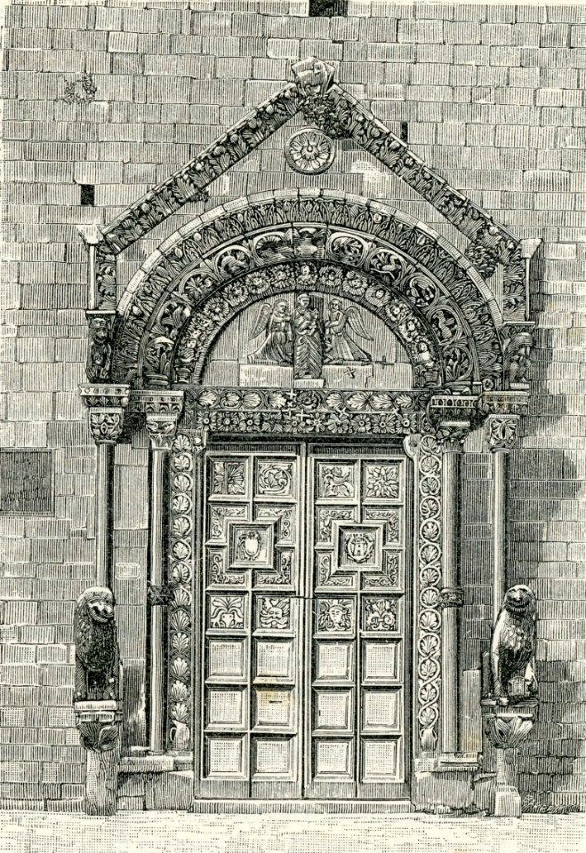 Conversano porta principale della cattedrale xilografia di Barberis 1898