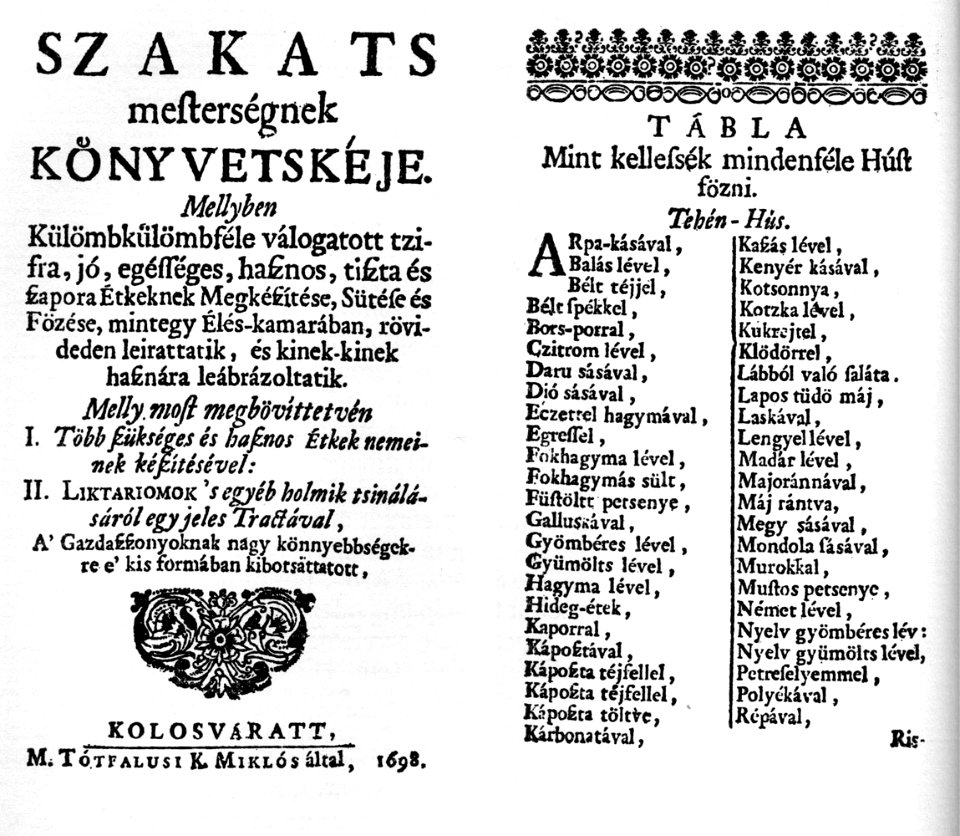 Cook book titile page 1698