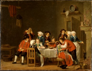 Convivial Scene in a Peasant's Cottage (Pehr Hilleström d.ä.) - Nationalmuseum - 17969. Free illustration for personal and commercial use.