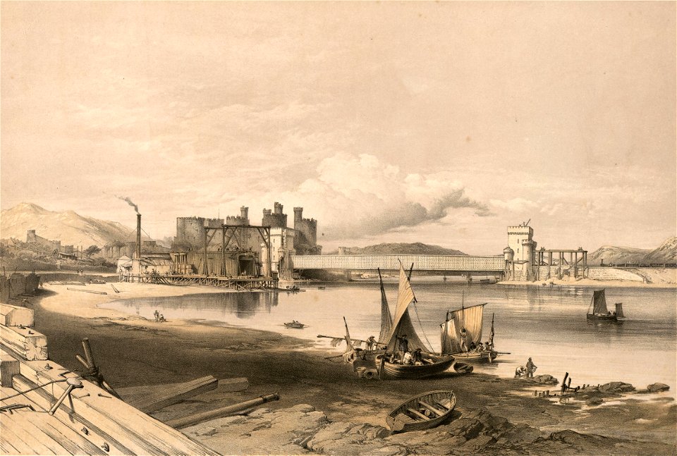 Conway Bridge. Construction of second tube, September, 1848