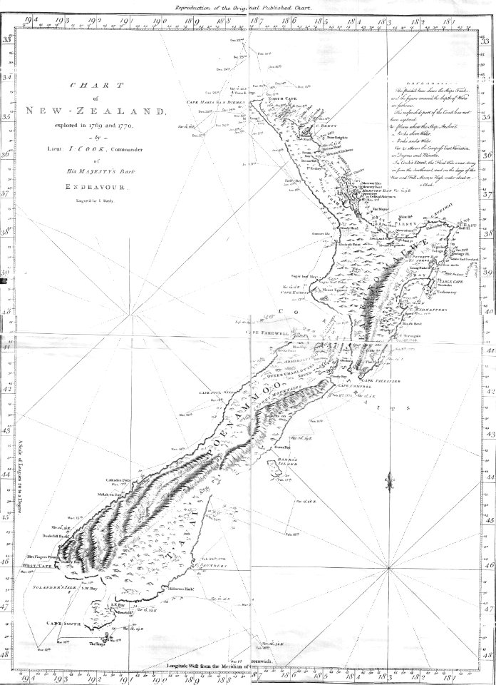 Cook chart of New Zealand. Free illustration for personal and commercial use.