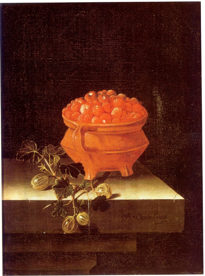 Adriaen Coorte - A bowl of strawberries and a spray of gooseberries