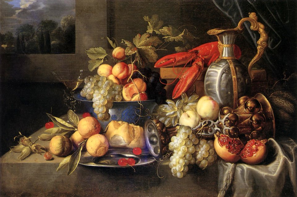 Alexander Coosemans Früchtestillleben mit Hummer und Brot