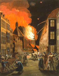 Copenhagen on fire 1807 by CW Eckersberg. Free illustration for personal and commercial use.