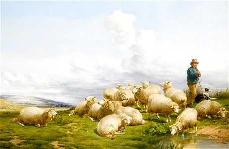 Thomas Sidney Cooper Shepherd with sheep 1868. Free illustration for personal and commercial use.