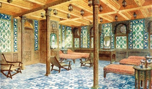 Cool Room of the Turkish Baths, RMS Olympic. Free illustration for personal and commercial use.